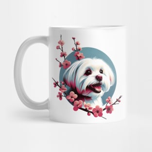 Joyful Maltese Embraced by Spring Cherry Blossoms Mug